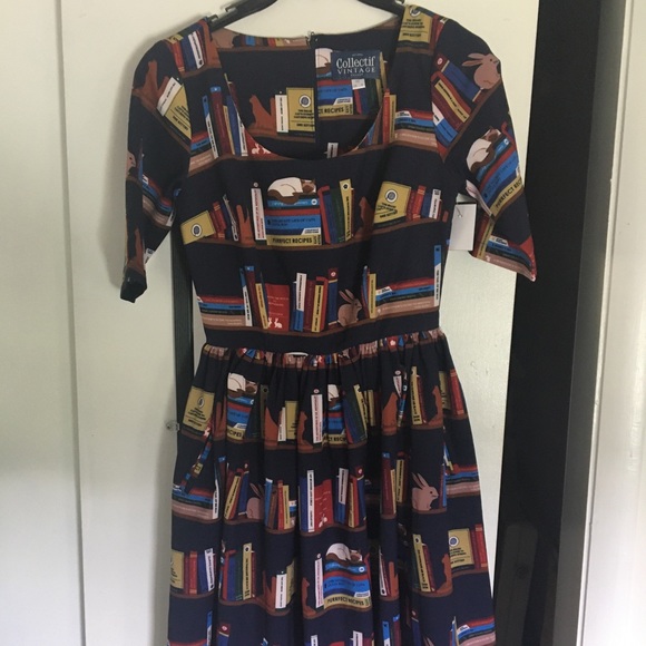 Collectif Dresses & Skirts - Collectif Vintage cats on the bookshelf dress